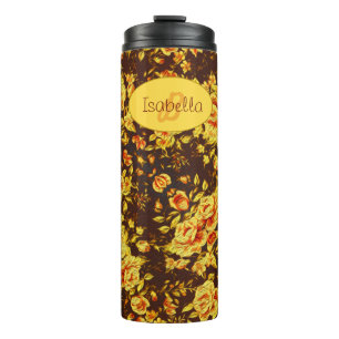 Beautiful vintage yellow flowers Monogram Thermal Tumbler