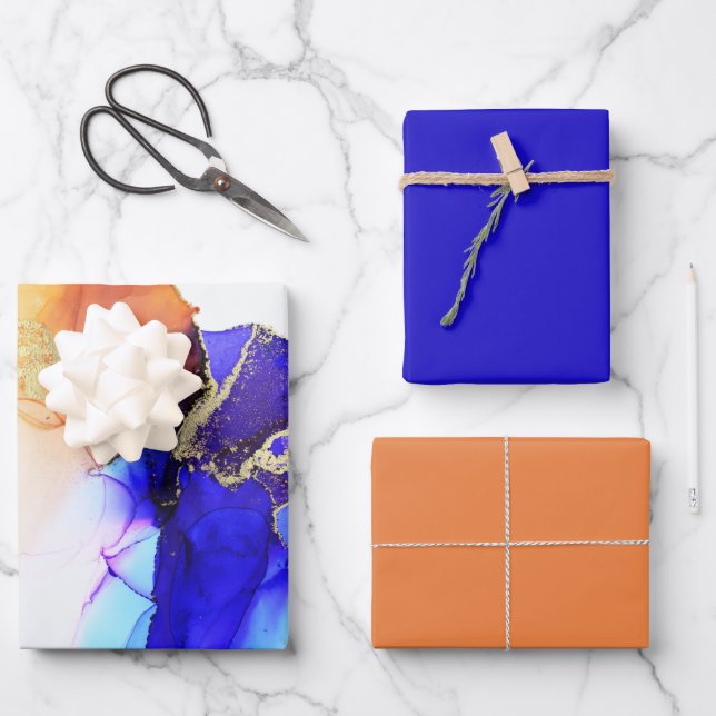 Beautiful Violet Orange Gold Abstract Wrapping Paper Sheet (Front)