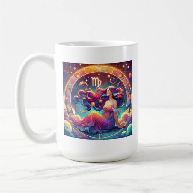 Beautiful Virgo Woman with Horoscope Info on Back Coffee Mug (Left)