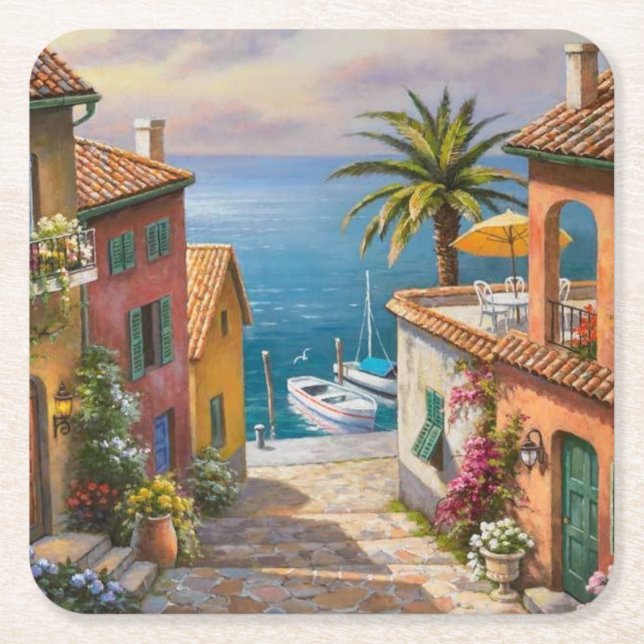 Beautiful Walk to the Sea Fine Art Square Paper Coaster (Front)