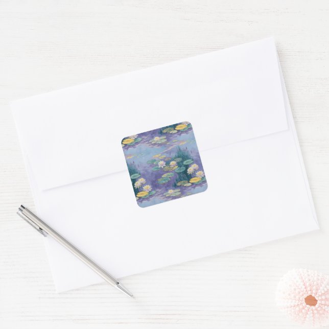 Beautiful Water Lilies Monet Art Square Sticker (Envelope)