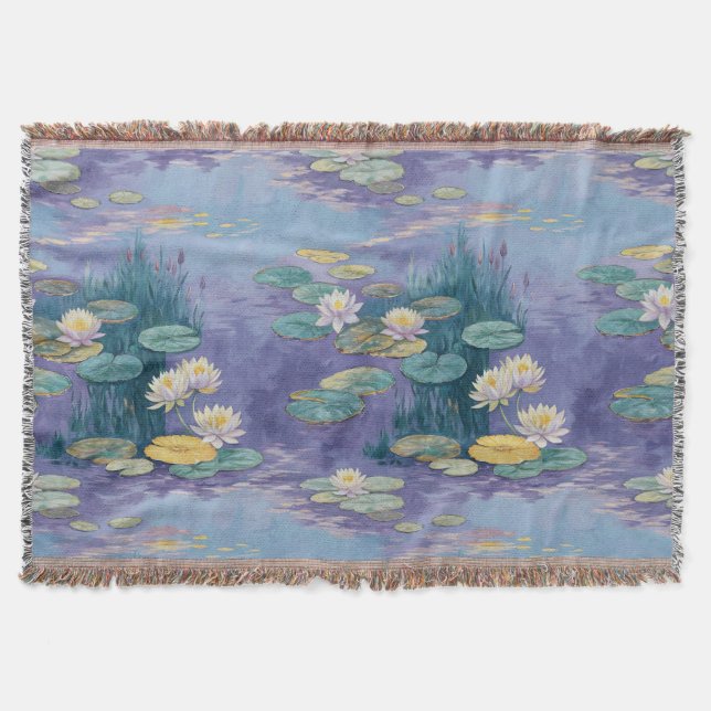 Beautiful Water Lilies Monet Art Throw Blanket (Front)