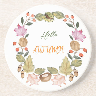 Beautiful watercolor autumn wreath stone coaster