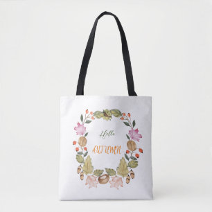 Beautiful watercolor autumn wreath tote bag