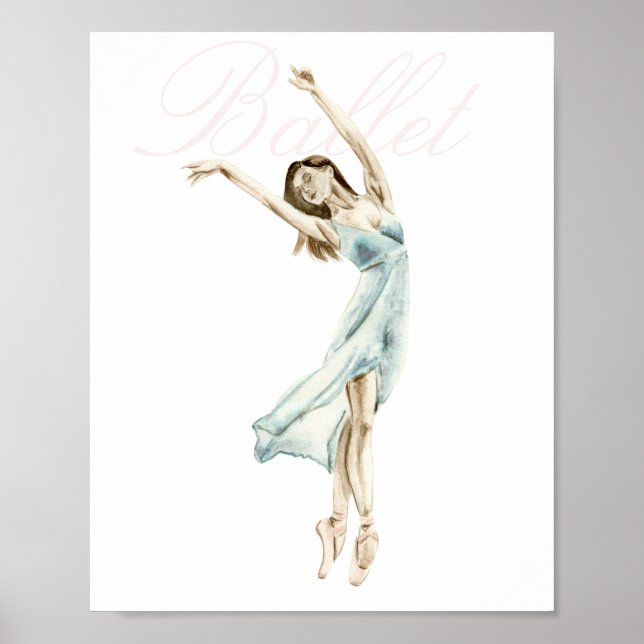 Beautiful Watercolor Ballerina White, Ballet Poster (Front)