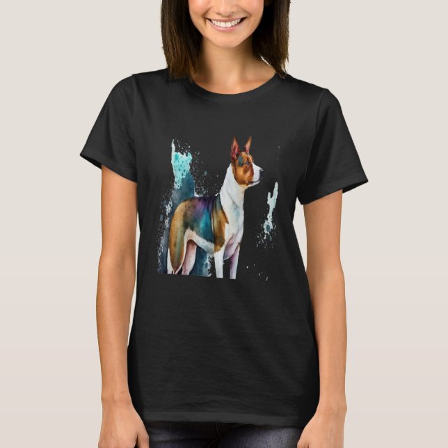 Beautiful Watercolor Basenji Portrait T-Shirt (Front)