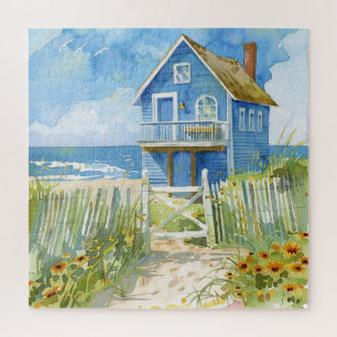 Beautiful Watercolor Beach Cottage Jigsaw Puzzle