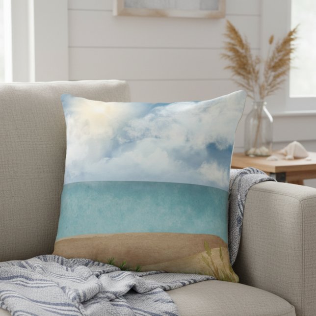Beautiful Watercolor Beach Scene Cushion (Creator Uploaded)