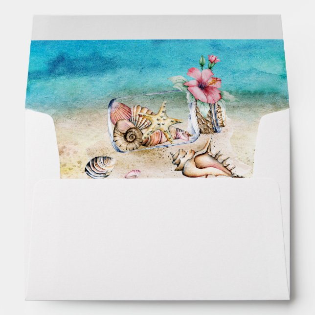 Beautiful Watercolor Beach Wedding Envelope (Back (Bottom))