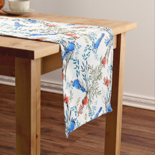 Beautiful Watercolor Birds and Foliage Pattern Short Table Runner