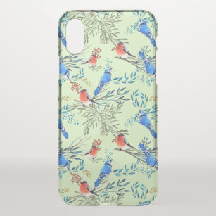 Beautiful Watercolor Birds and Foliage Pattern iPhone X Case