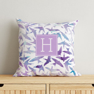 Beautiful Watercolor Birds Monogrammed Cushion