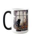 BEAUTIFUL WATERCOLOR BLACK CAT SITTING IN WINDOW