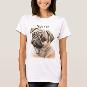 BEAUTIFUL WATERCOLOR BLACK & TAN PUG DOG FACE T-Shirt