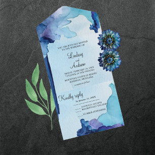 Beautiful Watercolor Blue All in One Invitation 