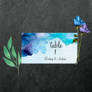 Beautiful Watercolor Blue and Cy Folded Place Card