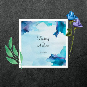 Beautiful Watercolor Blue and Cyan Wedding Napkins