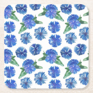 Beautiful watercolor blue cornflowers square paper coaster