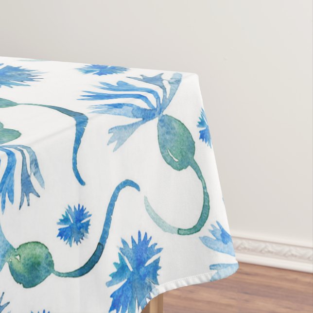 Beautiful Watercolor Blue cornflowers Tablecloth (In Situ)