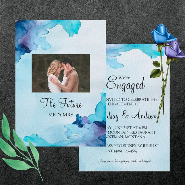 Beautiful Watercolor Blue Engagement Party Invite  (Creator Uploaded)