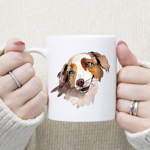 Beautiful Watercolor Blue Eyed Australian Shepherd Coffee Mug