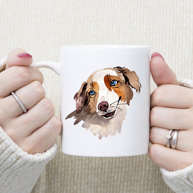 Beautiful Watercolor Blue Eyed Australian Shepherd Coffee Mug (Creator Uploaded)