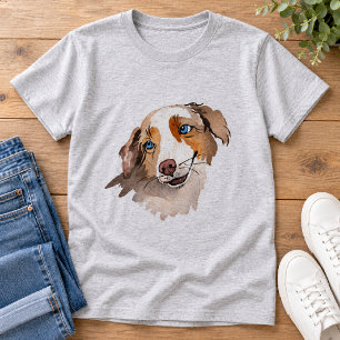 Beautiful Watercolor Blue Eyed Australian Shepherd T-Shirt