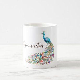 Beautiful watercolor blue peacock I Coffee Mug