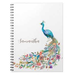 Beautiful watercolor blue peacock I Notebook