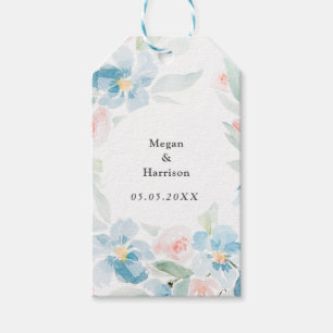 Beautiful watercolor blush roses and blue flowers gift tags