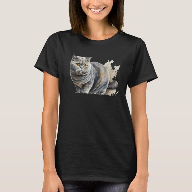 Beautiful Watercolor British Shorthair Portrait T-Shirt (Front)