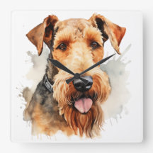 BEAUTIFUL WATERCOLOR BROWN AIREDALE TERRIER DOG
