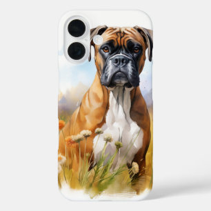 BEAUTIFUL WATERCOLOR BROWN BOXER DOG IN FIELD iPhone 16 CASE