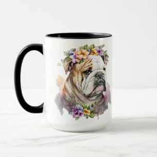 BEAUTIFUL WATERCOLOR BROWN WHITE BULLDOG DOG MUG