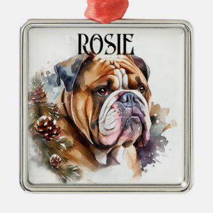 BEAUTIFUL WATERCOLOR BULLDOG FACE METAL ORNAMENT