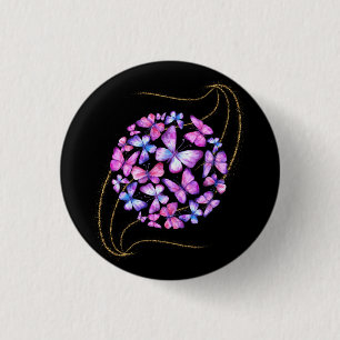 Beautiful Watercolor Butterflies with Gold Bling 3 Cm Round Badge