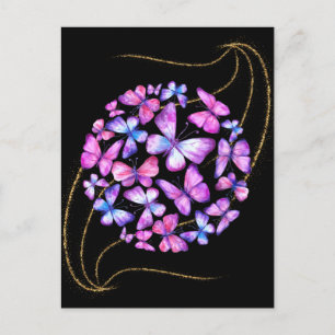 Beautiful Watercolor Butterflies with Gold Bling Postcard