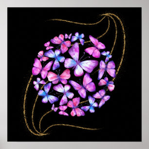 Beautiful Watercolor Butterflies with Gold Bling Poster