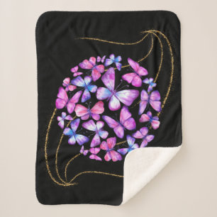 Beautiful Watercolor Butterflies with Gold Bling Sherpa Blanket