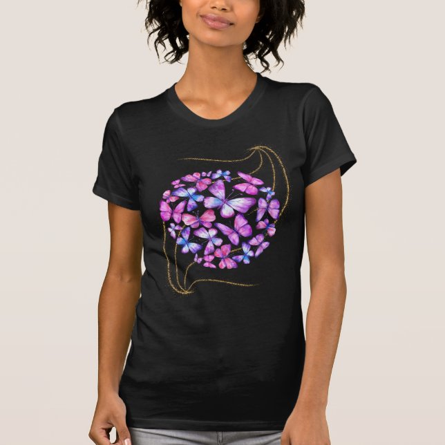 Beautiful Watercolor Butterflies with Gold Bling T-Shirt (Front)