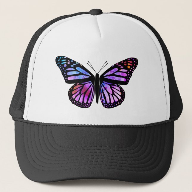 Beautiful Watercolor Butterfly Art Purple Trucker Hat (Front)