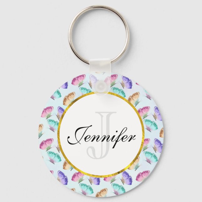 Beautiful Watercolor Butterfly Pattern Key Ring (Front)