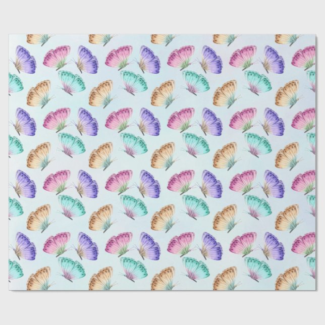 Beautiful Watercolor Butterfly Pattern Wrapping Paper (Flat)