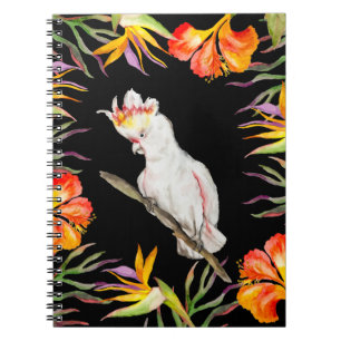 Beautiful watercolor cacatau parrot hand drawing Notebook