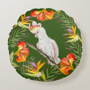 Beautiful watercolor cacatau parrot hand drawing Round Cushion