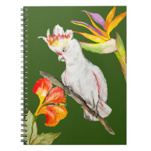 Beautiful watercolor Cacatua parrot hand drawing Notebook