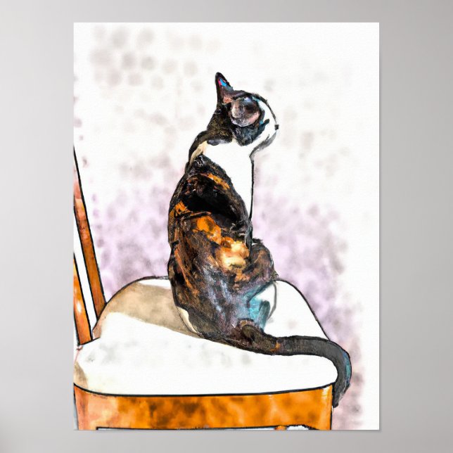 Beautiful Watercolor Calico Cat Poster (Front)
