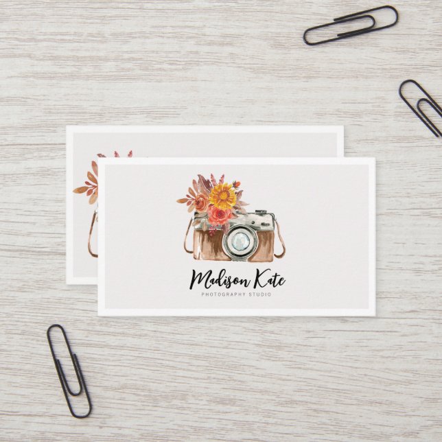 Beautiful Watercolor Camera Business Cards (Front/Back In Situ)
