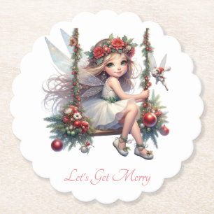 Beautiful Watercolor Christmas Fairy Paper Coaster