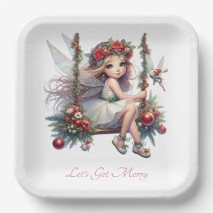 Beautiful Watercolor Christmas Fairy Paper Plate